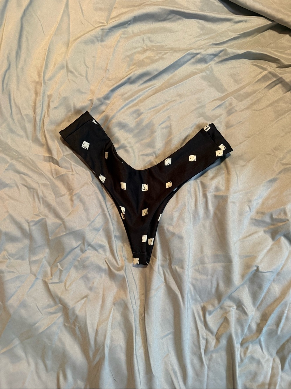 Stone Fox Swim Black Bikini Bottom with White Square Print